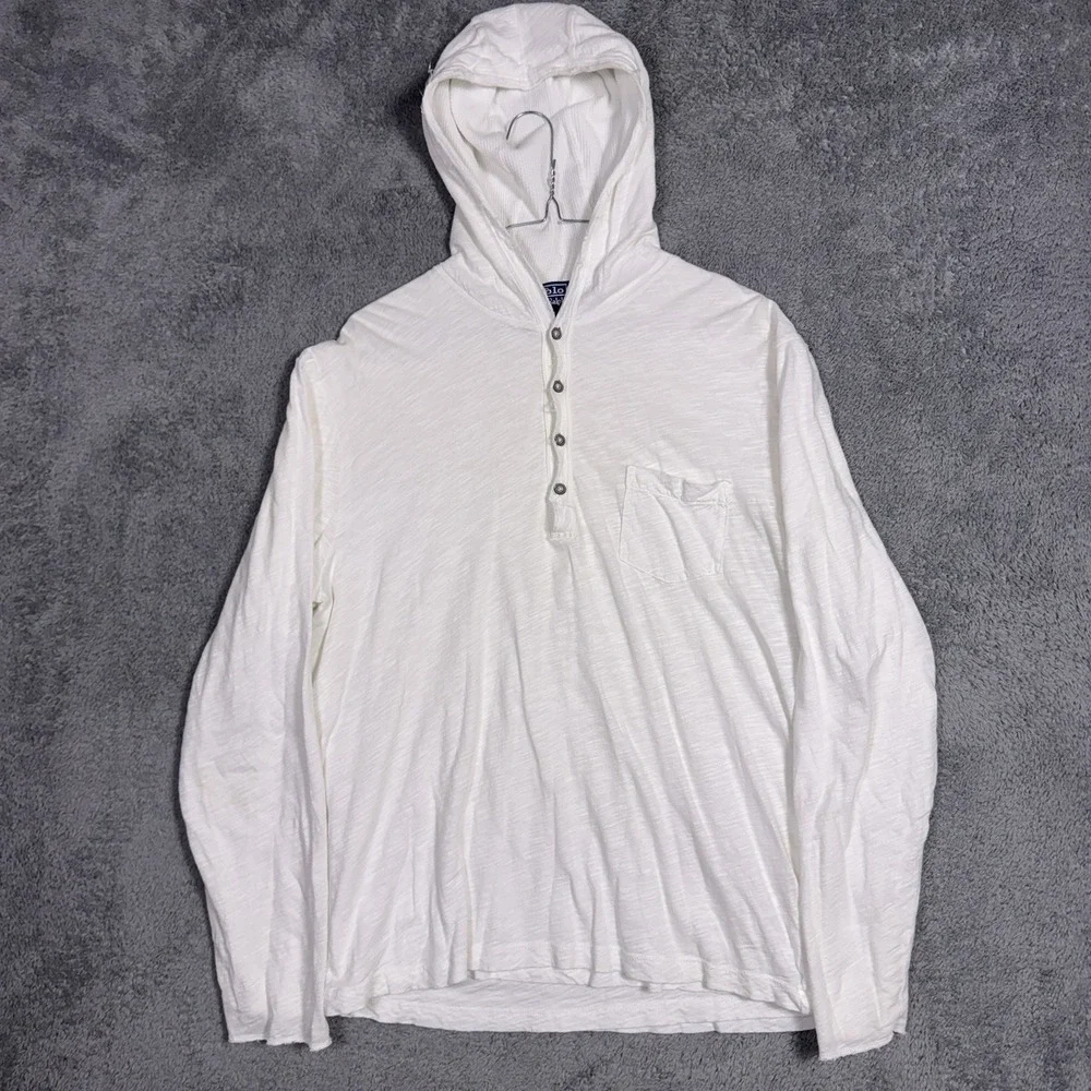 Vintage Polo Ralph Lauren Hoodie Mens LHenley Pima Cotton Thermal Double Layer